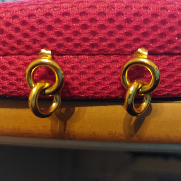 Double loop earrings. Stainless steel. Gold PVD plating. - Picture 1 of 6
